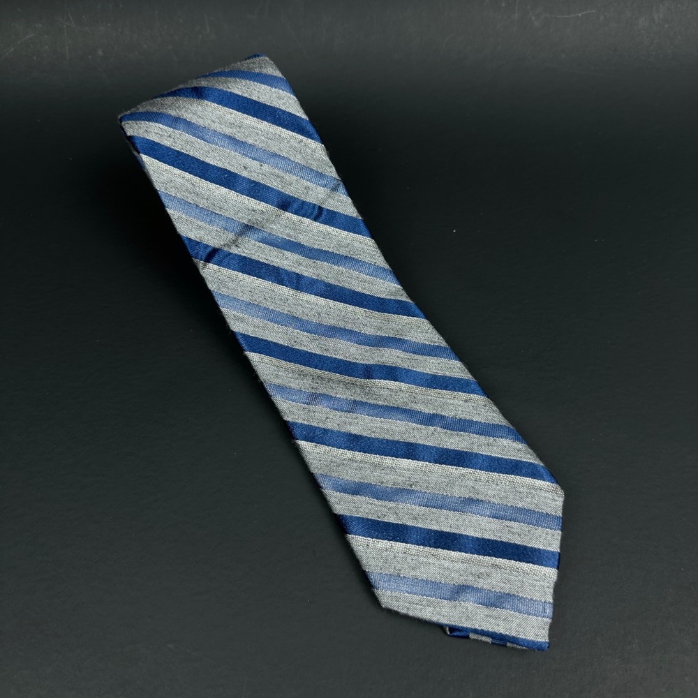 John Varvatos USA Blue Grey Striped Viscose Necktie Designer Men Formal Business